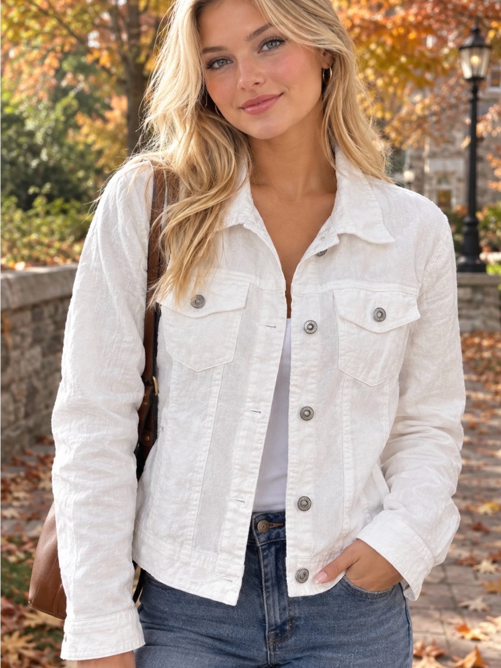 Linen- Women's White Button-Front Casual Jacket